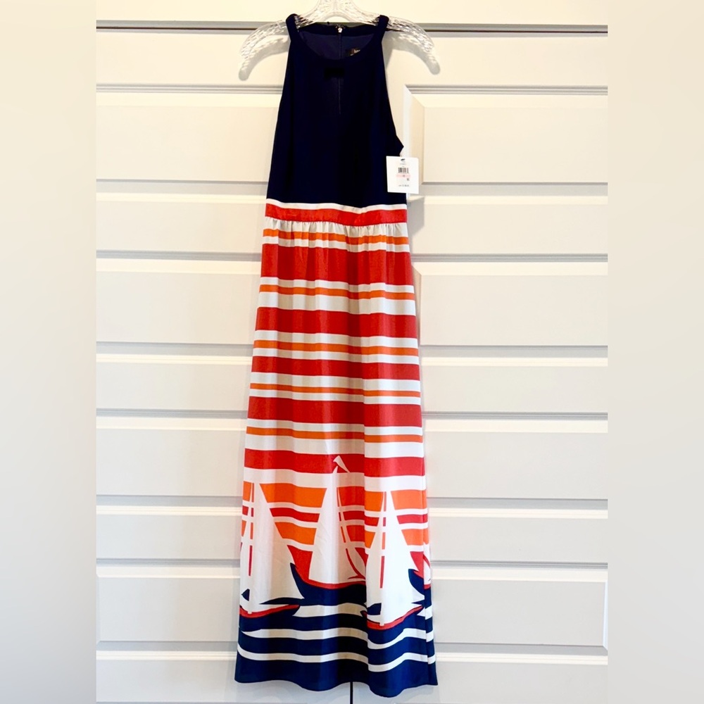 New NWT Kensie Sailboat Halter Maxi Dress cruise beach vacation summer size 10